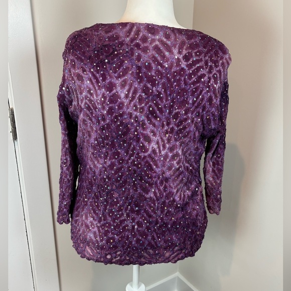 Dressbarn Sparkly Purple Sequin Lace 3/4 Sleeve Top – Party • Fits M–XL - Picture 6 of 9